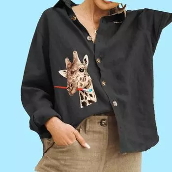 Женская мода блузка с воротником-лацканами, женская повседневная рубашка на пуговицах из хлопка и льна с принтом S белый