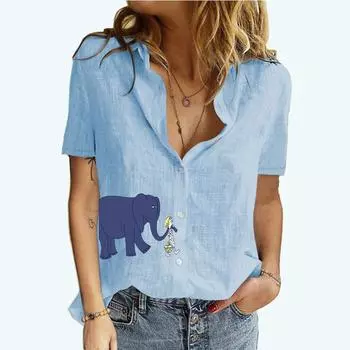 Женская мода блузки с лацканами и воротником, летняя футболка с короткими рукавами и принтом, женская хлопково-льняная футболка-кардиган S белый