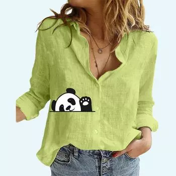 Женская мода блузки с принтом весна и осень повседневный льняной топ с длинными рукавами женский кардиган рубашка с длинным рукавом S белый