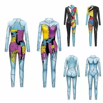Женская мода Бохо Хэллоуин печати с длинным рукавом Тонкие костюмы Комбинезон на молнии 110