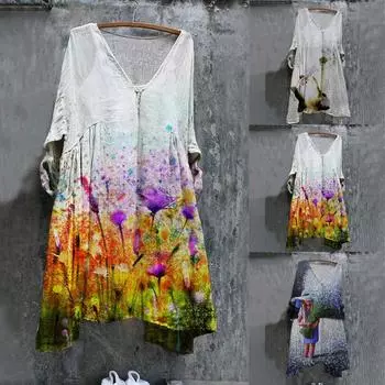 Женская мода больших размеров винтажные праздничные цветочные винтажные платья с рукавами 3/4 L серый