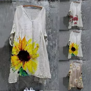 Женская мода больших размеров винтажные праздничные цветочные винтажные платья с рукавами 3/4 L хаки