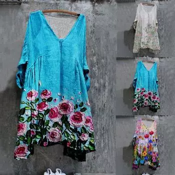 Женская мода больших размеров винтажные праздничные цветочные винтажные платья с рукавами 3/4 XXL синий