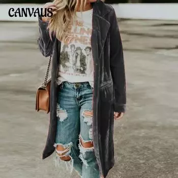 Женская мода больших размеров, золотой бархатный тренчкот, длинная куртка S жёлтый