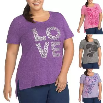 Женская мода большого размера с круглым вырезом, пуловер с принтом, свободная повседневная футболка с верхом XXXL чёрный