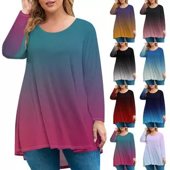 Женская мода большого размера с круглым вырезом и длинным рукавом, повседневный свободный пуловер с принтом L синий