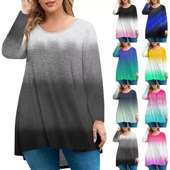 Женская мода большого размера с круглым вырезом и длинным рукавом, повседневный свободный пуловер с принтом XXL синий