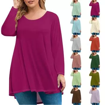 Женская мода большого размера с круглым вырезом и длинным рукавом, повседневный однотонный свободный пуловер L армия зеленый