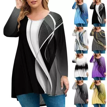 Женская мода большого размера с круглым вырезом и длинным рукавом, повседневный свободный пуловер с принтом L чёрный