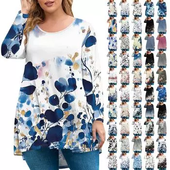 Женская мода большого размера с круглым вырезом и длинным рукавом, повседневный свободный пуловер с принтом XXL