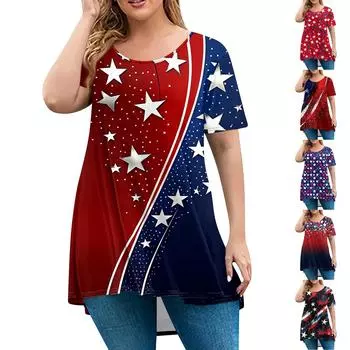 Женская мода большого размера с круглым вырезом и коротким рукавом, повседневный свободный пуловер с принтом XXXXL