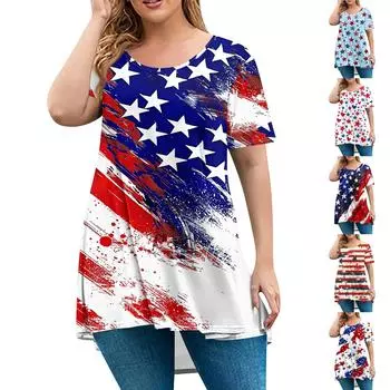 Женская мода большого размера с круглым вырезом и коротким рукавом, повседневный свободный пуловер с принтом XXL киноварь