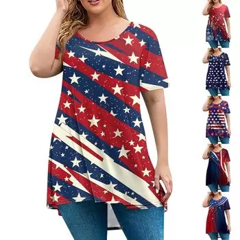 Женская мода большого размера с круглым вырезом и коротким рукавом, повседневный свободный пуловер с принтом XXXXXL