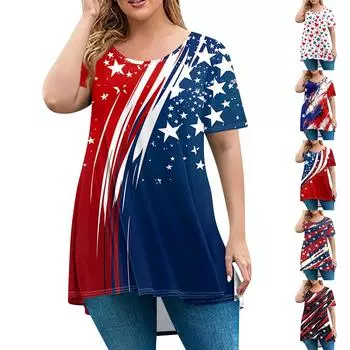 Женская мода большого размера с круглым вырезом и коротким рукавом, повседневный свободный пуловер с принтом XXXXL синий