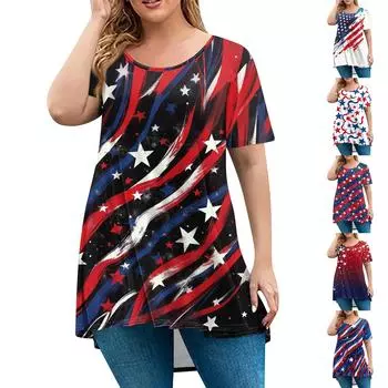 Женская мода большого размера с круглым вырезом и коротким рукавом, повседневный свободный пуловер с принтом XL чёрный