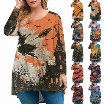 Женская мода большого размера с круглым вырезом и длинным рукавом, повседневный свободный пуловер с принтом XXXXL