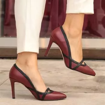 Женская мода бордовые туфли на каблуке