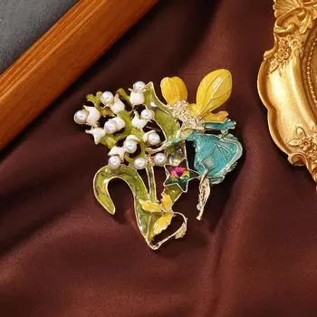 Женская мода броши с радужным цветком и бабочкой для женщин, роскошная брошь из эмалированного сплава желтого золота с растениями и животными, булавки зелёный