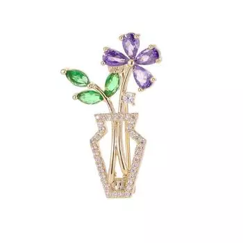Женская мода броши с радужными кристаллами и цветами для женщин, роскошная брошь золотого цвета из сплава циркона с растением, булавки