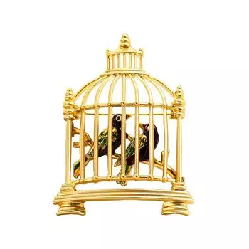 Женская мода броши в виде птичьей клетки для женщин, роскошная брошь в виде птицы из желтого золота, булавка из сплава