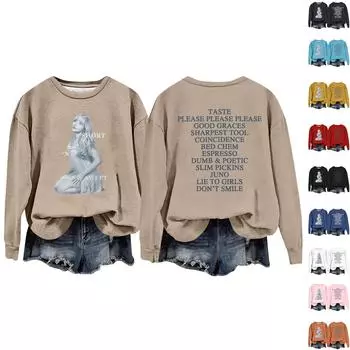 Женская мода Bufferfly Printed Long Sleeve Loose Round Neck Sweatshirt Top Fall L синий