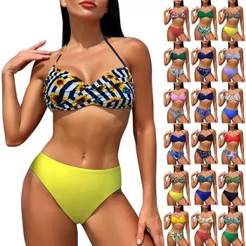 Женская мода быстросохнущая бикини с высокой талией и цветным принтом, сексуальные купальники L