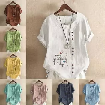 Женская мода Cat Lovers Printed футболка с коротким рукавом свободная хлопковая рубашка повседневная свободная летняя блузка топы больших размеров S розовый