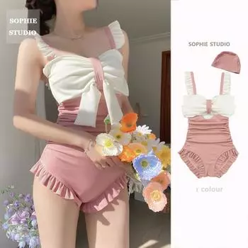 Женская мода, цельный купальник в японском стиле с рюшами и открытой спиной, монокини с контролем живота, свежий и чистый купальник из горячих источников, женский сексуальный купальный костюм M