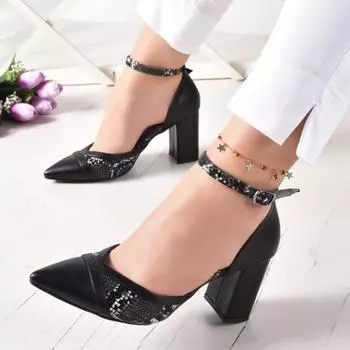 Женская мода Черная обувь на каблуке с рисунком змеи Классические туфли на каблуке