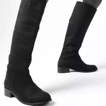 Женская мода черного цвета без молнии, тонкие женские сапоги с подкладкой из искусственного меха