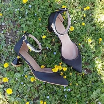 Женская мода черный атласный браслет камень 5 см туфли на каблуках