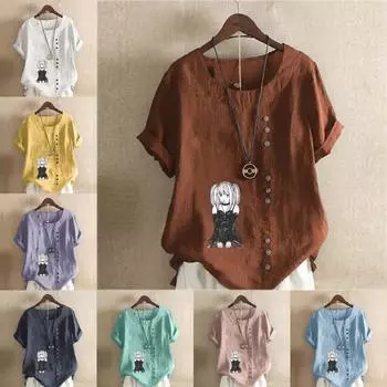 Женская мода Cool Girl Print Короткие рукава футболка свободная хлопковая рубашка повседневная свободная летняя блузка топы больших размеров S розовый