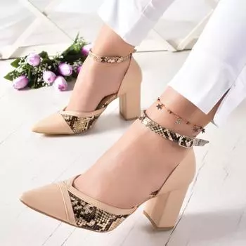 Женская мода Цвет кожи Змеиный узор Туфли на каблуках Классические туфли на каблуках