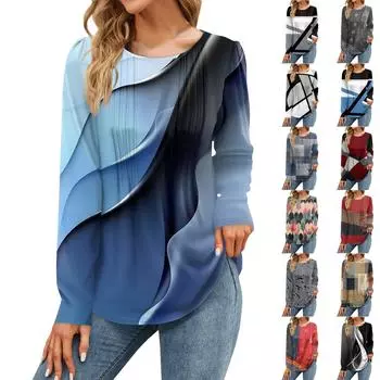 Женская мода цветные лоскутные платья осень повседневные топы с длинным рукавом рубашка свободный пуловер L чёрный