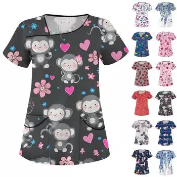 Женская мода цветочный принт короткий рукав комбинезон с карманами топы одежда M