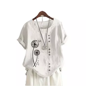 Женская мода цветочный принт топ летняя повседневная круглая горловина короткий рукав футболка женские свободные блузки плюс размер топ S коричневый