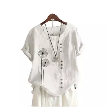 Женская мода цветочный принт топ летняя повседневная круглая горловина короткий рукав футболка женские свободные блузки плюс размер топ S коричневый