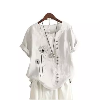 Женская мода цветочный принт топ летняя повседневная круглая горловина короткий рукав футболка женские свободные блузки плюс размер топ S коричневый