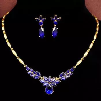 Женский ювелирный набор ожерелье и сережки синий