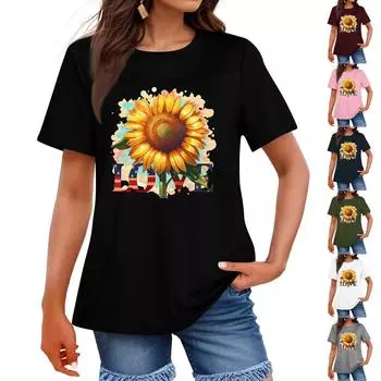 Женская мода День независимости принт круглый вырез короткий рукав повседневная футболка топ XXL