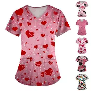 Женская мода День святого Валентина Любовь Печатный комбинезон с короткими рукавами и карманами Топы Одежда S