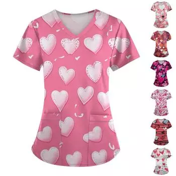 Женская мода День святого Валентина Любовь Печатный комбинезон с короткими рукавами и карманами Топы Одежда S