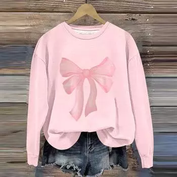 Женская мода День святого Валентина Печатный длинный рукав свободный круглый вырез толстовка Топ осень L горячий розовый