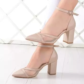 Женская мода Десять атласных сетчатых туфель на толстом каблуке Классические туфли на каблуке