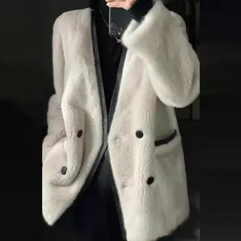 Женская мода длинное пальто из искусственного меха осенне-зимняя повседневная теплая куртка S белый
