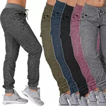 Женская мода Длинные брюки Повседневные брюки с высокой талией Спортивные брюки с эластичной резинкой на талии и карманами Спортивные брюки для бега Спортивные брюки Брюки для бега XS чёрный