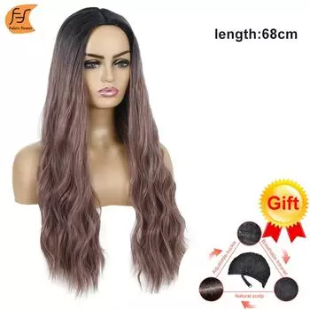 Женская мода Длинные вьющиеся волосы Волнистые вьющиеся парик из химического волокна фиолетовый