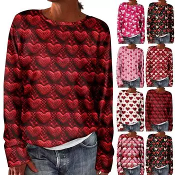 Женская мода Длинный рукав День святого Валентина свитер Топы День святого Валентина свитер M розовый