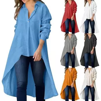 Женская мода длинный рукав V-образный вырез топ однотонный свободный лацкан нестандартный топ S бежевый