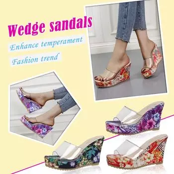 Женская мода для девочек с принтом на танкетке сандалии повседневная обувь тапочки 37 тёмно-синий